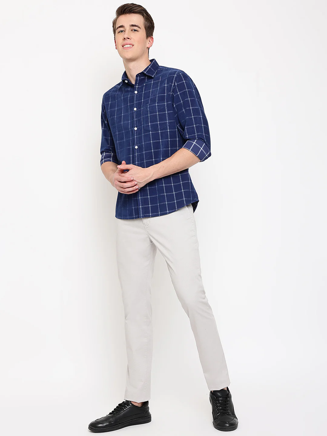 Men's Casual Flat front Ivory Checks Trousers - Image 5