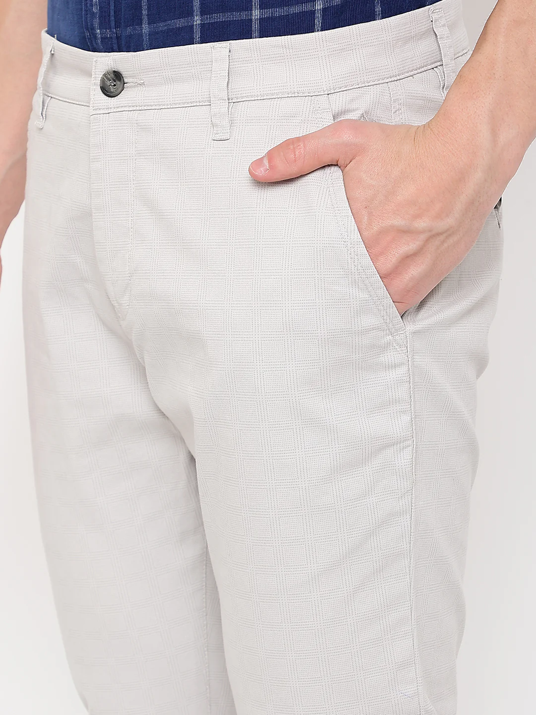 Men's Casual Flat front Ivory Checks Trousers - Image 6