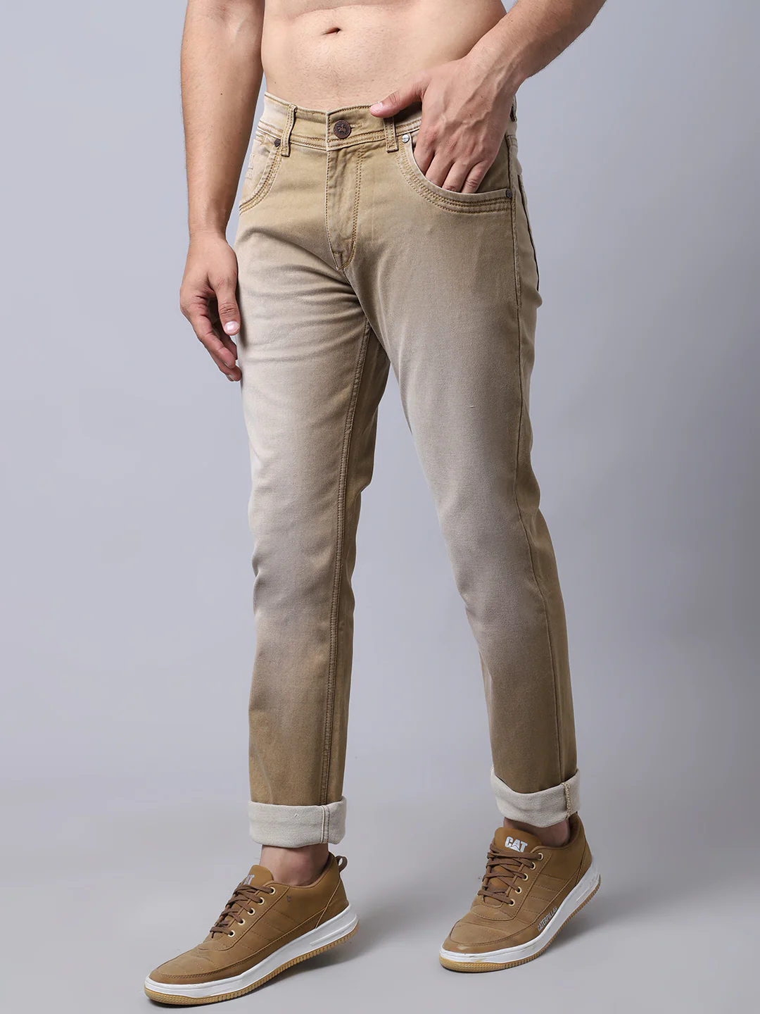 Denim Jeans for Men l Breathable & Soft with Color Fastness Ultra Narrow Fit Cotton Fabric Solid Pattern Button Closure - Image 3