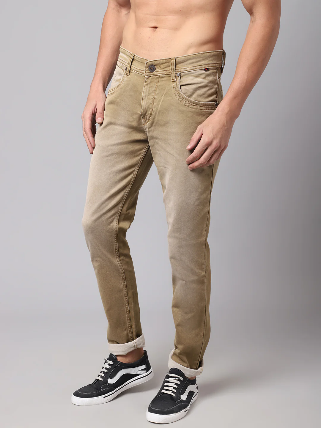 Denim Jeans for Men l Breathable & Soft with Color Fastness Ultra Narrow Fit Cotton Fabric Solid Pattern Button Closure - Image 3