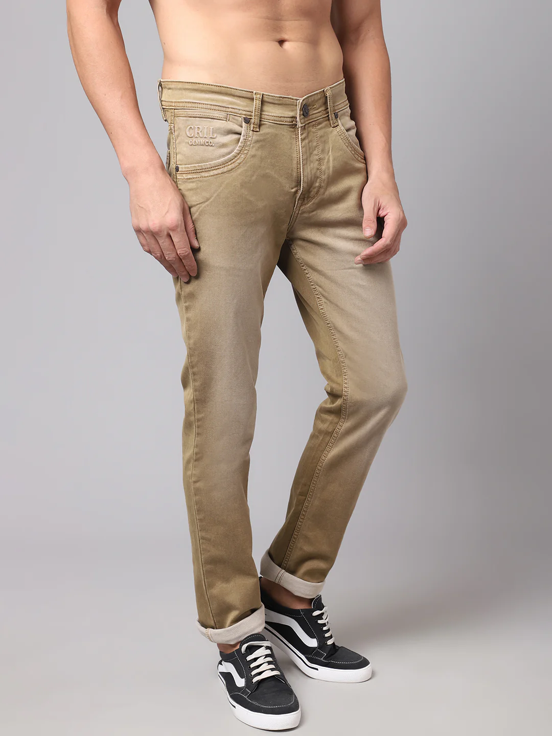 Denim Jeans for Men l Breathable & Soft with Color Fastness Ultra Narrow Fit Cotton Fabric Solid Pattern Button Closure - Image 4