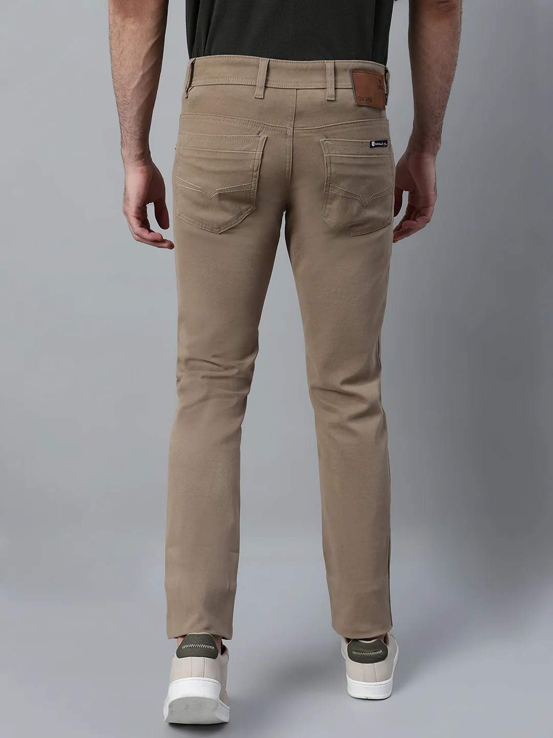 Men's Khaki Self Design Non-Pleated Casual Trouser - Image 2
