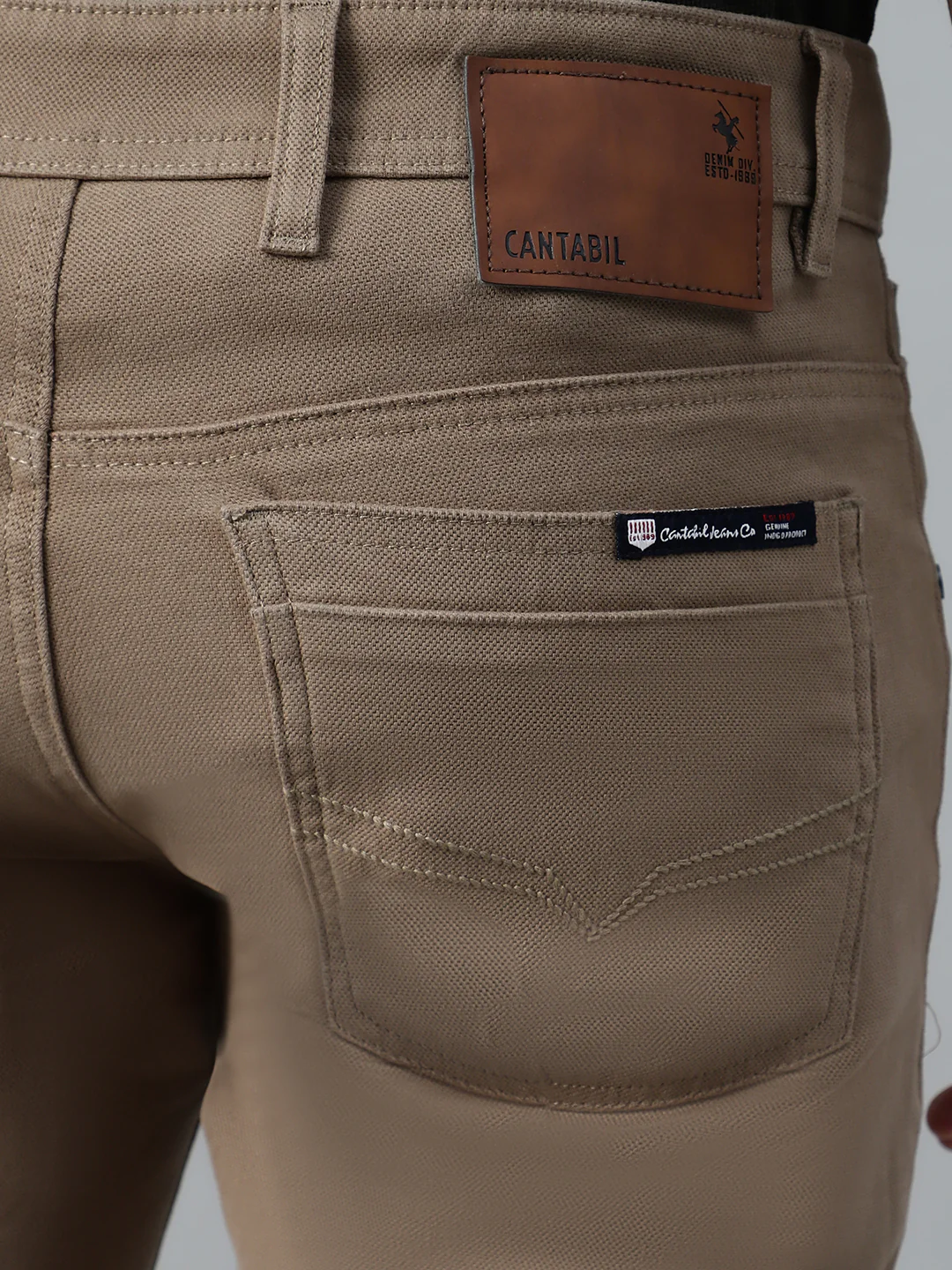 Men's Khaki Self Design Non-Pleated Casual Trouser - Image 6