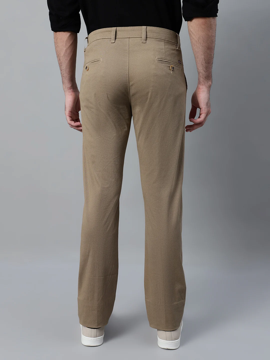 Men's Khaki Self Design Non-Pleated Casual Trouser - Image 2