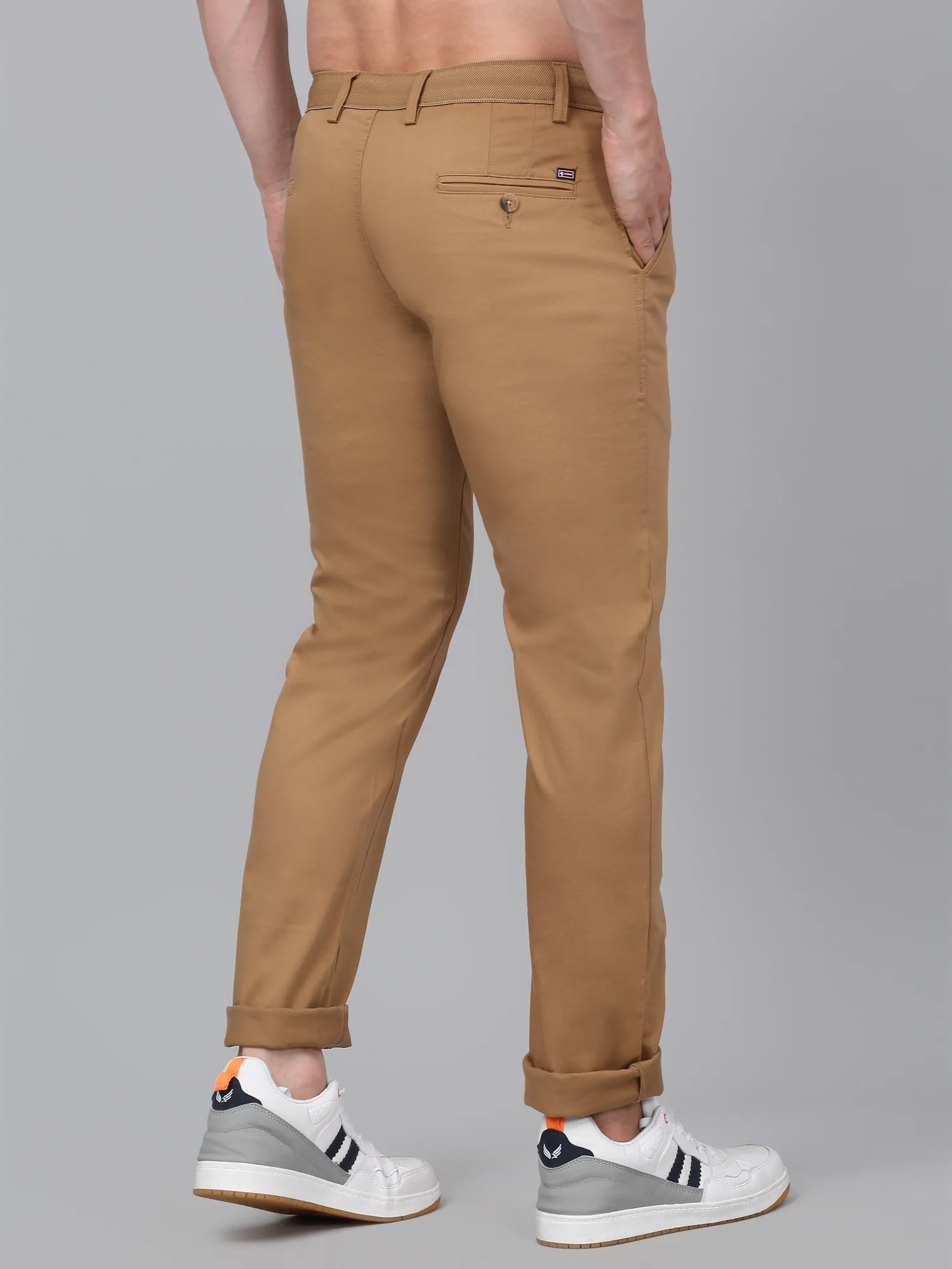 Men's Khaki Self-Design Non-Pleated Stretchable Casual Trouser - Image 2