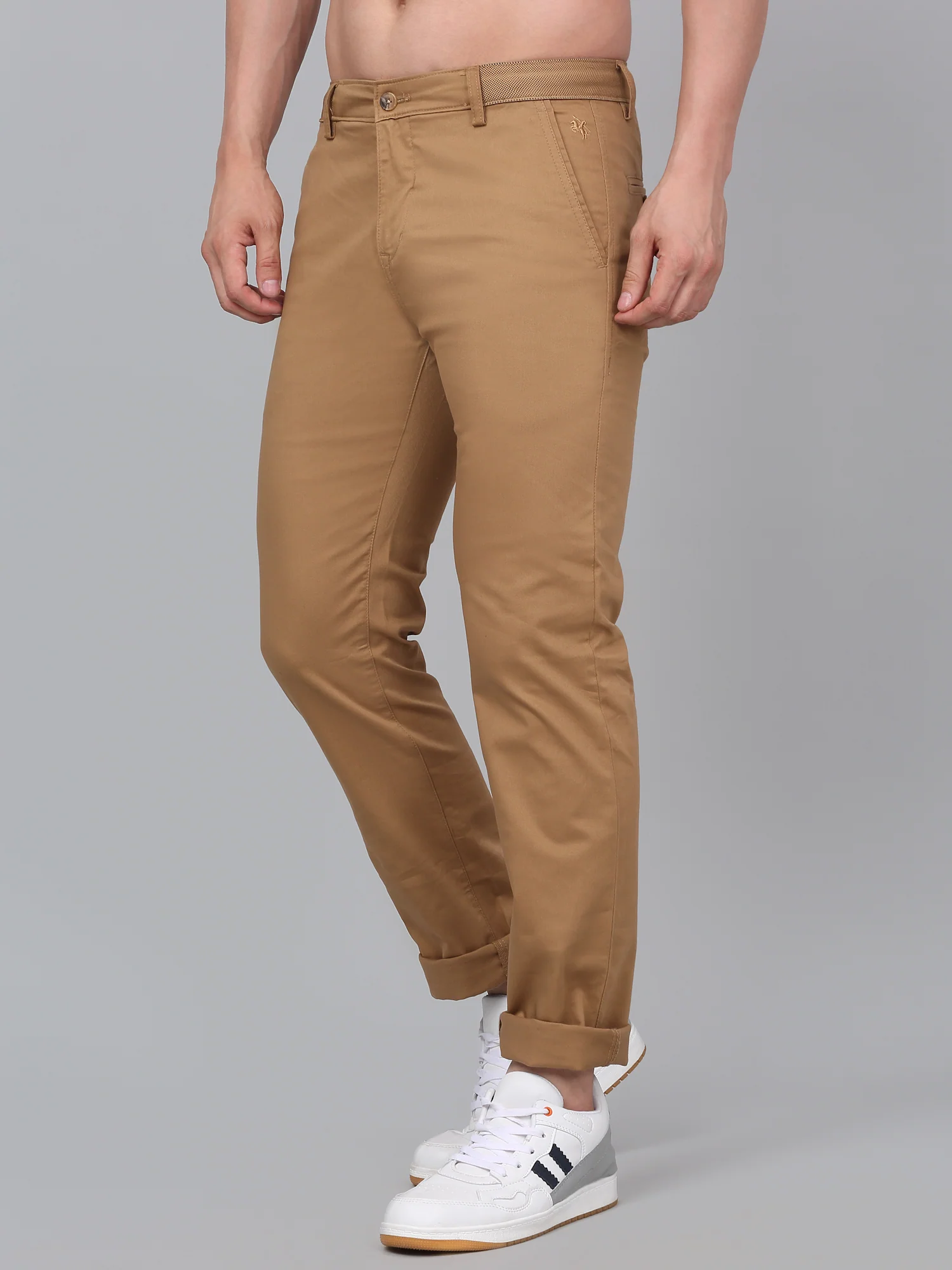 Men's Khaki Self-Design Non-Pleated Stretchable Casual Trouser - Image 4