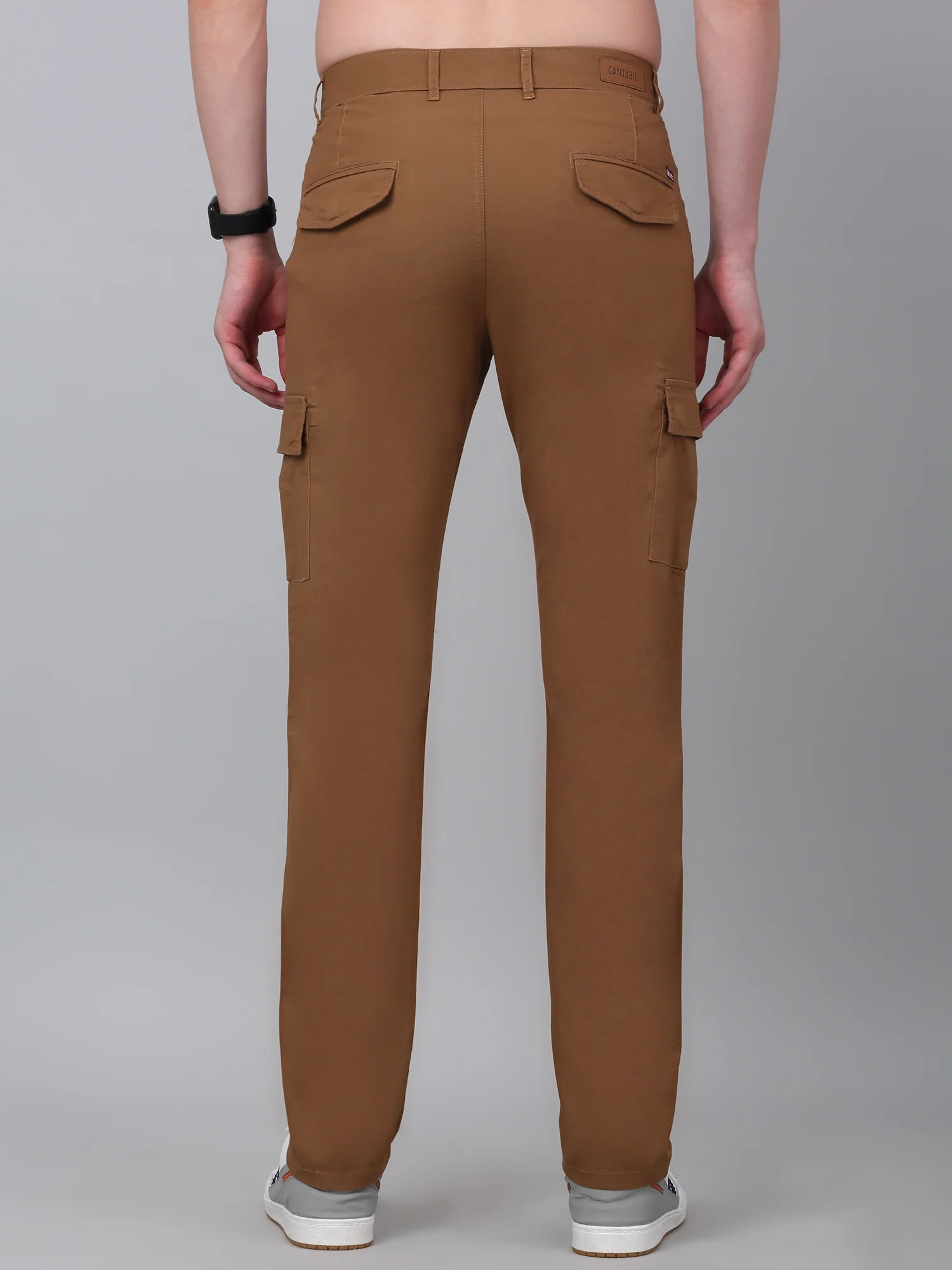 Men's Khaki Solid Full Length Stretchable Cargo - Image 2