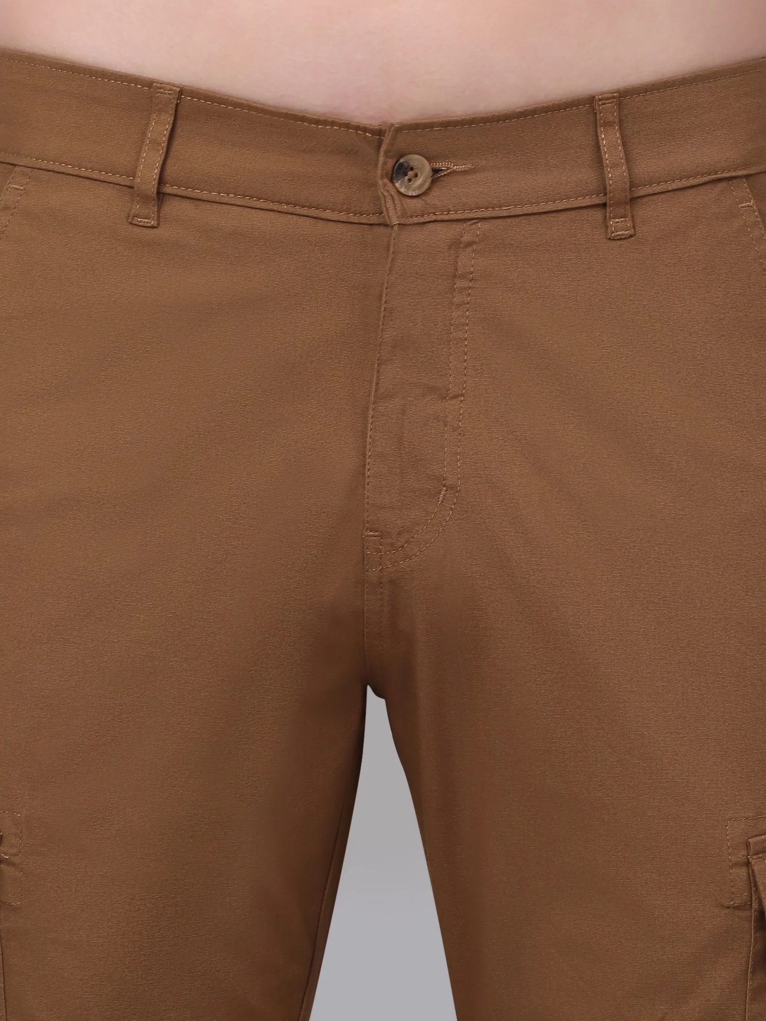 Men's Khaki Solid Full Length Stretchable Cargo - Image 5