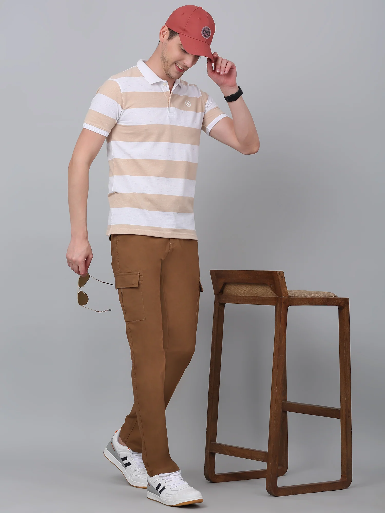 Men's Khaki Solid Full Length Stretchable Cargo - Image 6