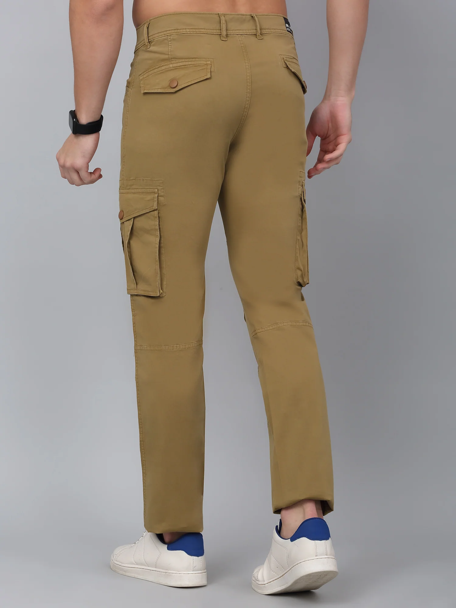 Men's Khaki Solid Full Length Stretchable Cargo - Image 2