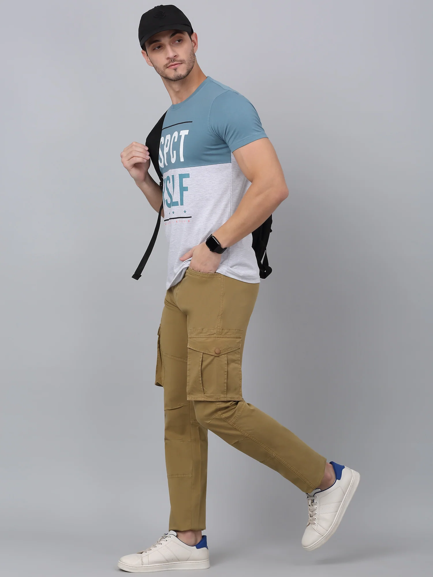 Men's Khaki Solid Full Length Stretchable Cargo - Image 6