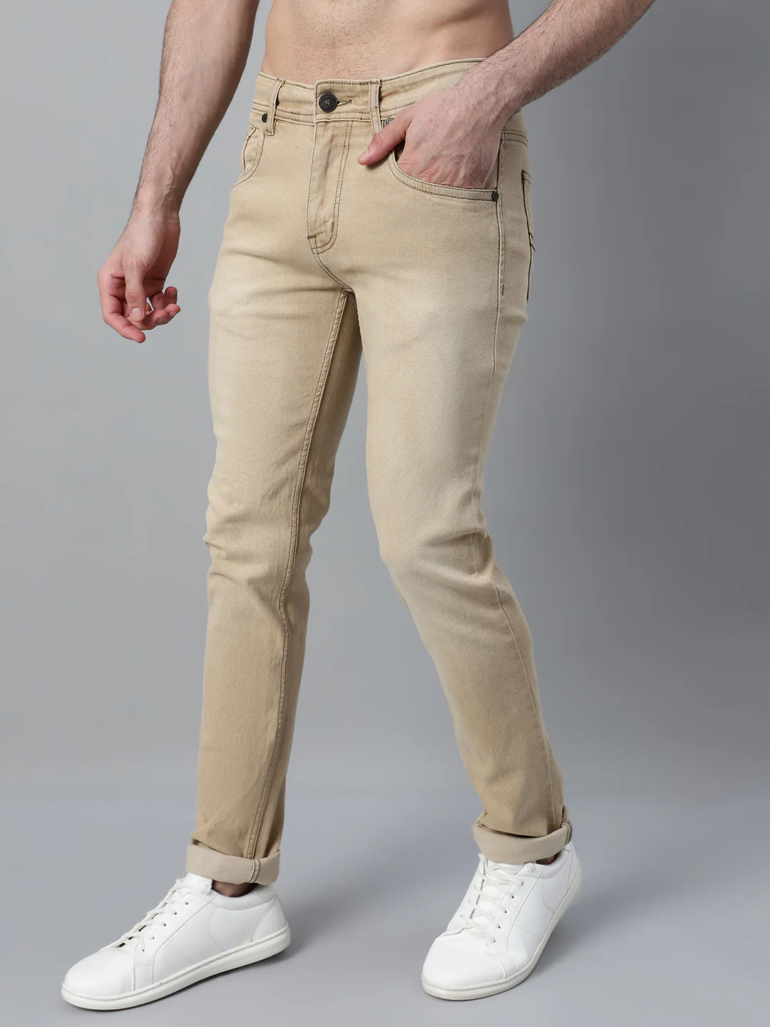 Denim Jeans for Men l Breathable & Soft with Color Fastness Ultra Narrow Fit Cotton Fabric Solid Pattern Button Closure - Image 3