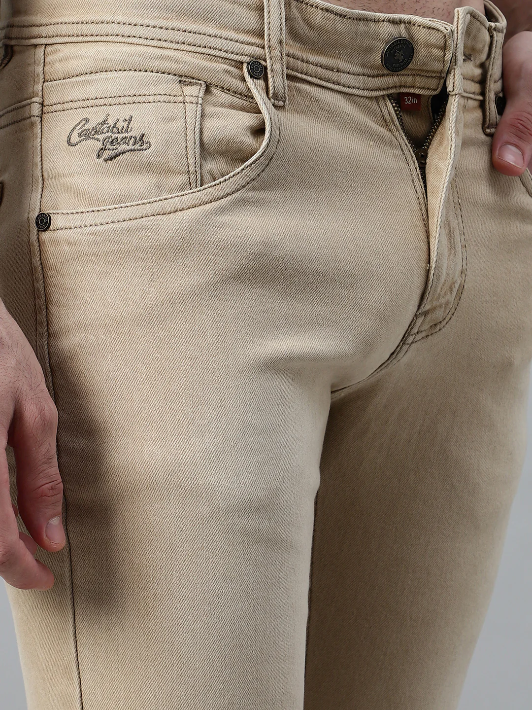 Denim Jeans for Men l Breathable & Soft with Color Fastness Ultra Narrow Fit Cotton Fabric Solid Pattern Button Closure - Image 5