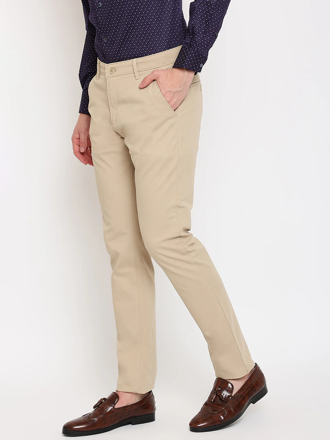 Men's Casual Flat front Khaki  Trousers - Image 2