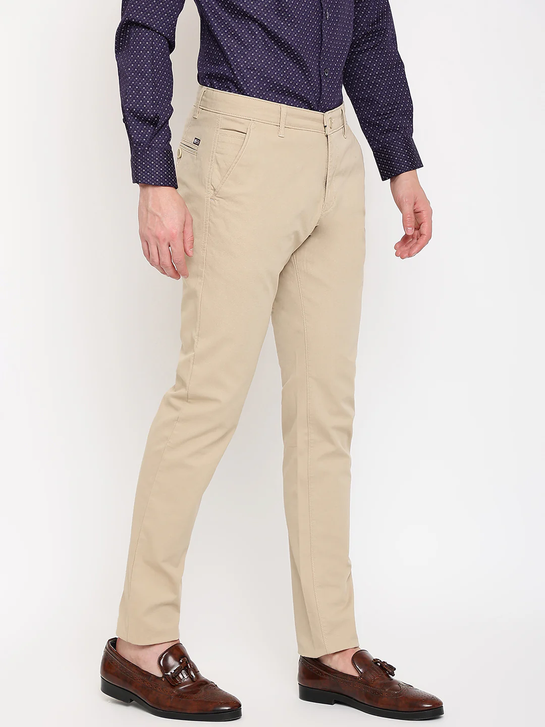 Men's Casual Flat front Khaki  Trousers - Image 3
