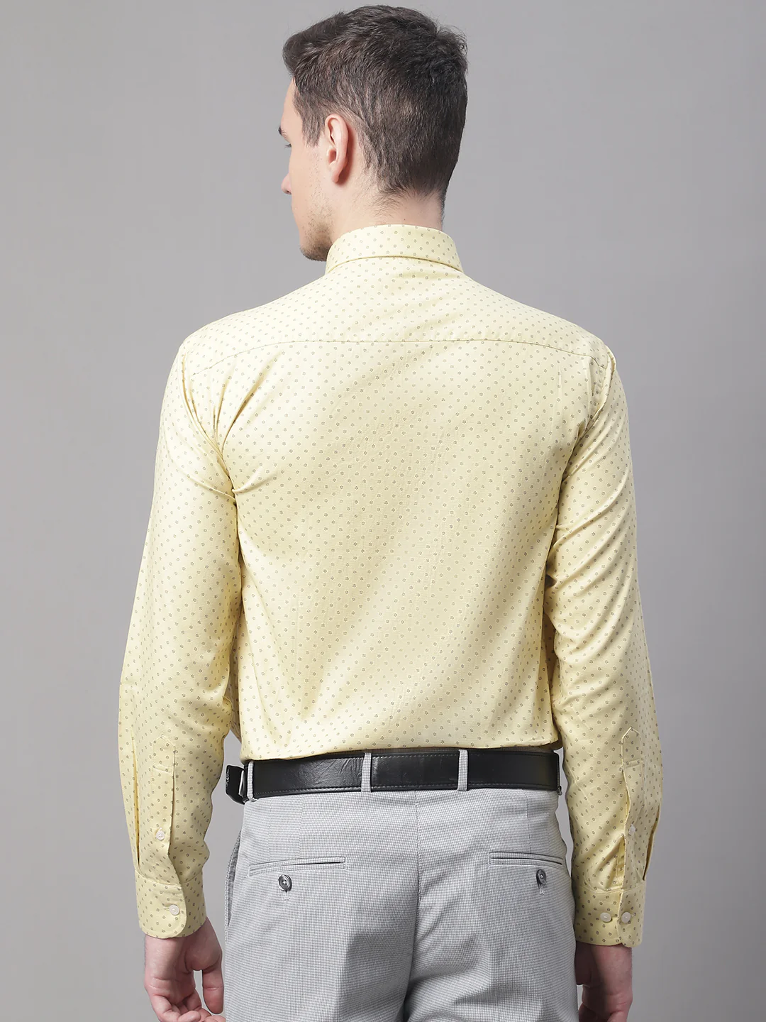Men's Light Yellow Formal Ditsy Print Full Sleeve Shirt - Image 2