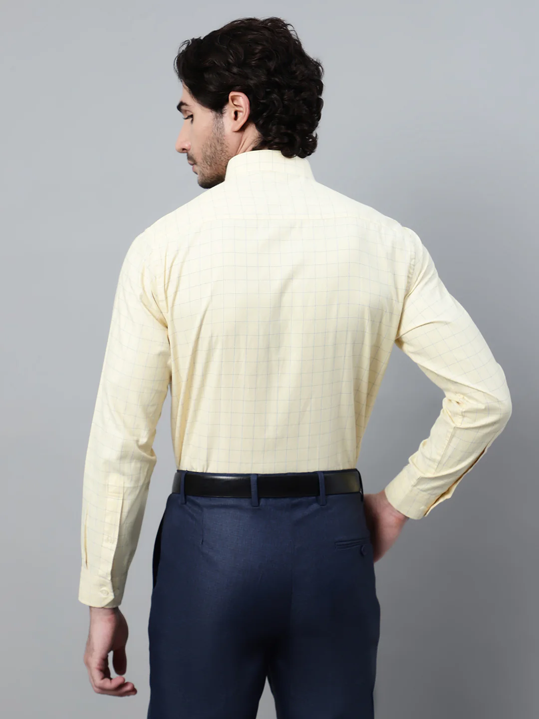 Men's Light Yellow Formal Medium Checks Full Sleeve Shirt - Image 2