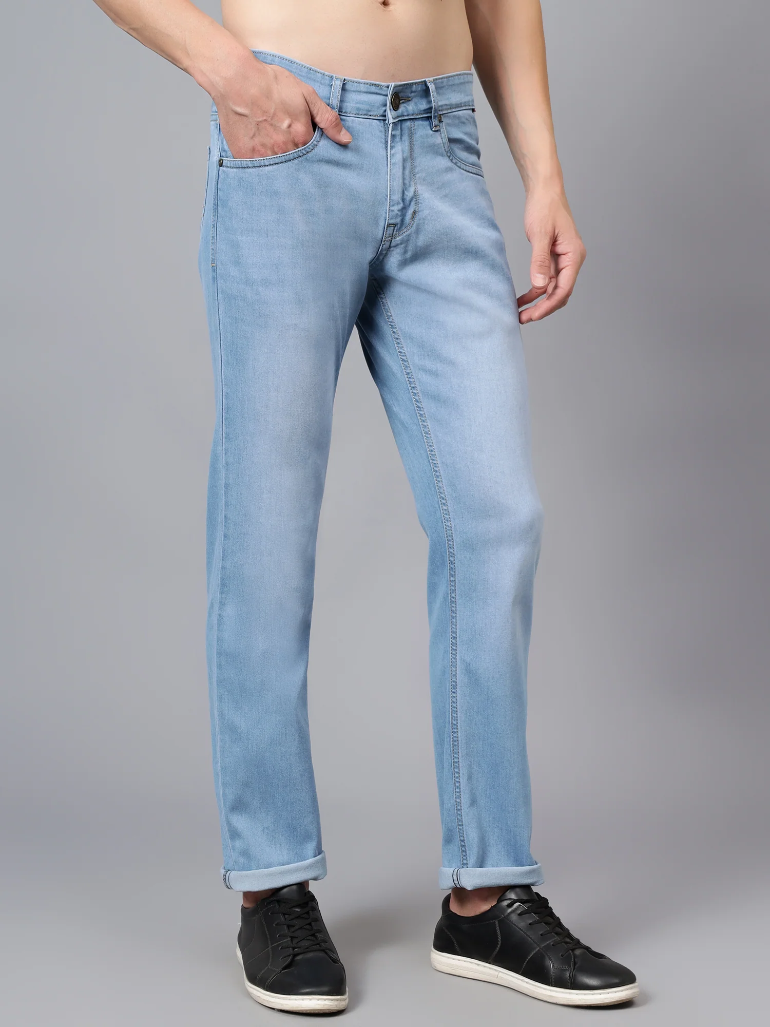 Denim Jeans for Men l Breathable & Soft with Color Fastness Ultra Narrow Fit Cotton Fabric Solid Pattern Button Closure - Image 3