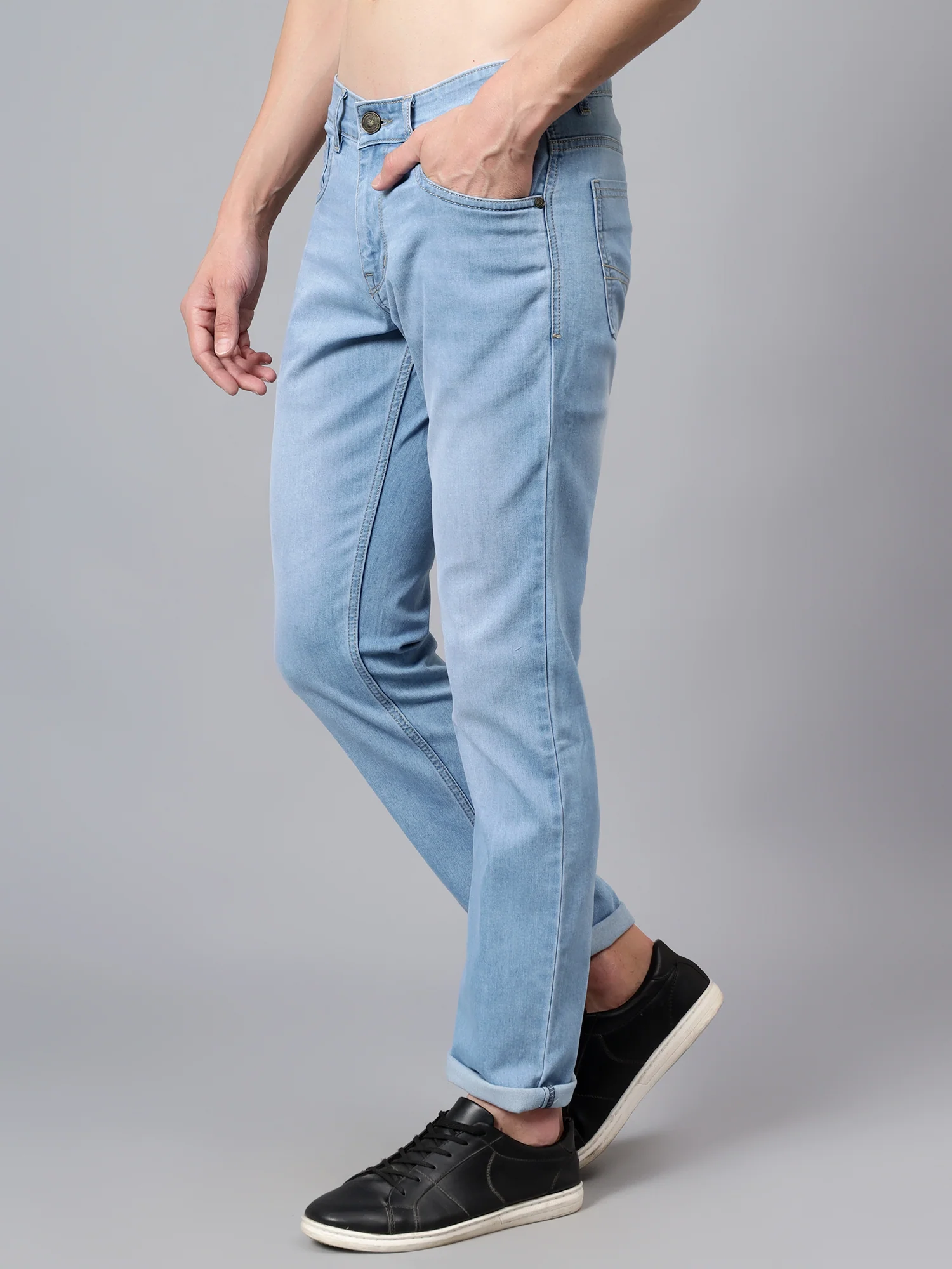 Denim Jeans for Men l Breathable & Soft with Color Fastness Ultra Narrow Fit Cotton Fabric Solid Pattern Button Closure - Image 4