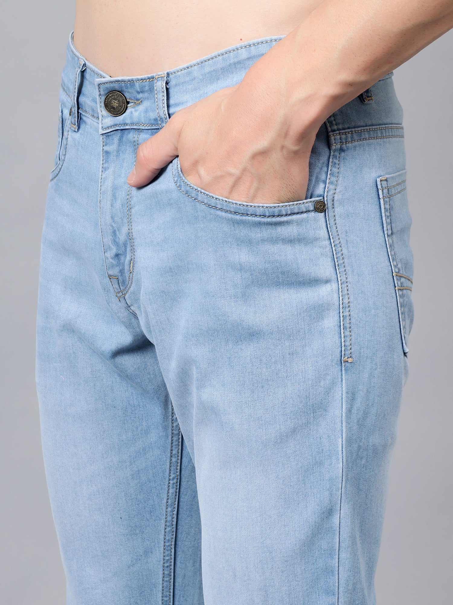 Denim Jeans for Men l Breathable & Soft with Color Fastness Ultra Narrow Fit Cotton Fabric Solid Pattern Button Closure - Image 5