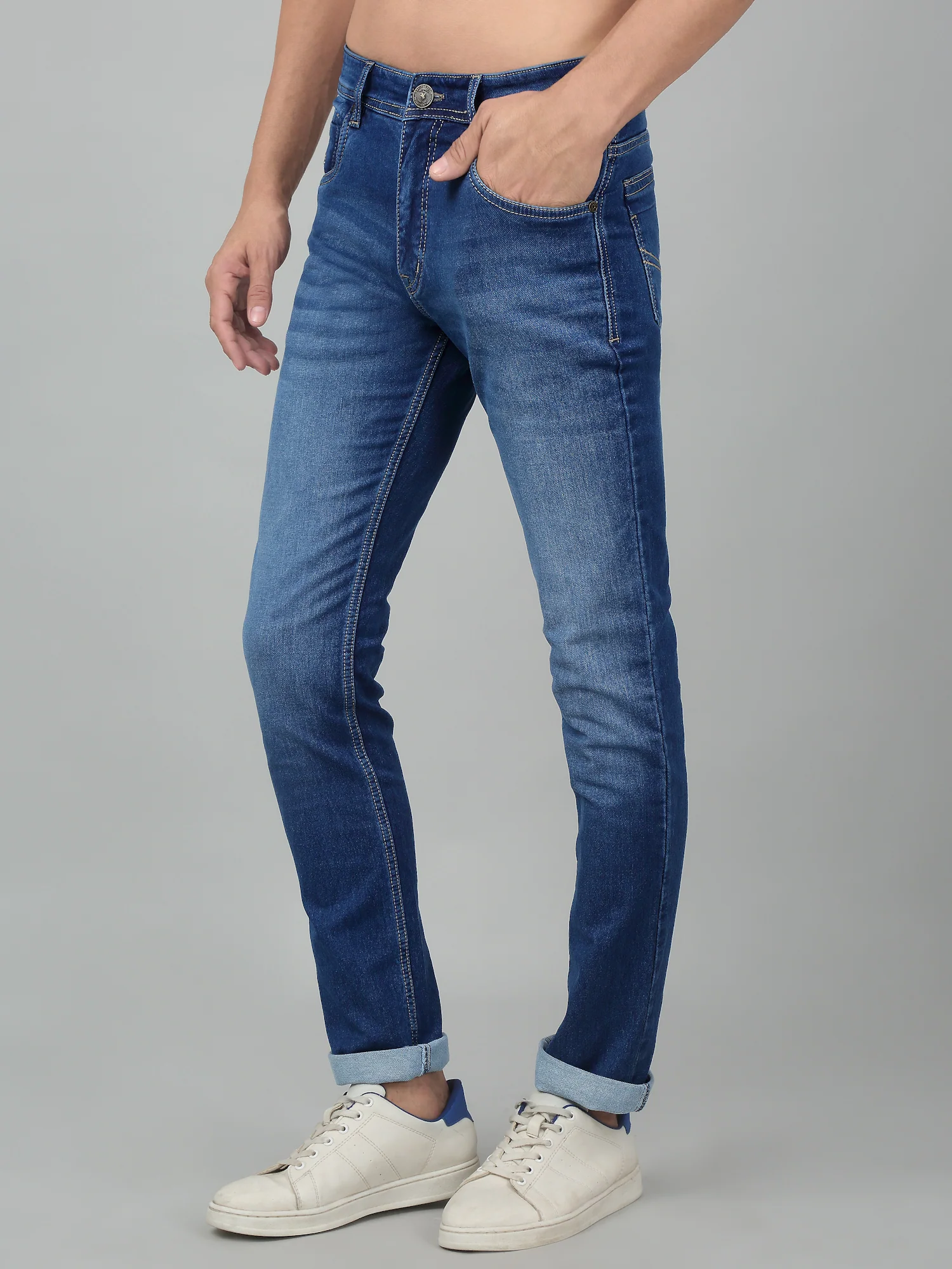 Denim Jeans for Men l Breathable & Soft with Color Fastness Ultra Narrow Fit Cotton Fabric Solid Pattern Button Closure - Image 3