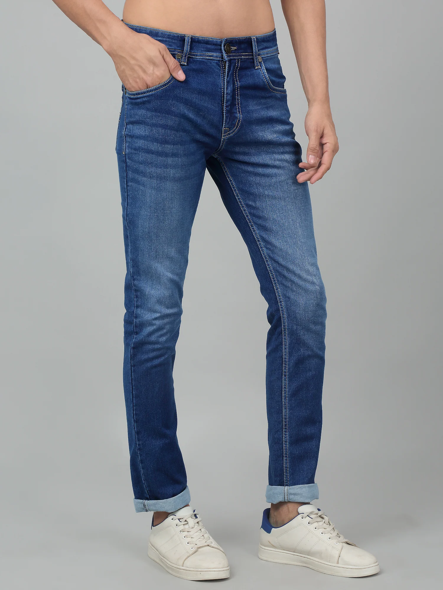 Denim Jeans for Men l Breathable & Soft with Color Fastness Ultra Narrow Fit Cotton Fabric Solid Pattern Button Closure - Image 4