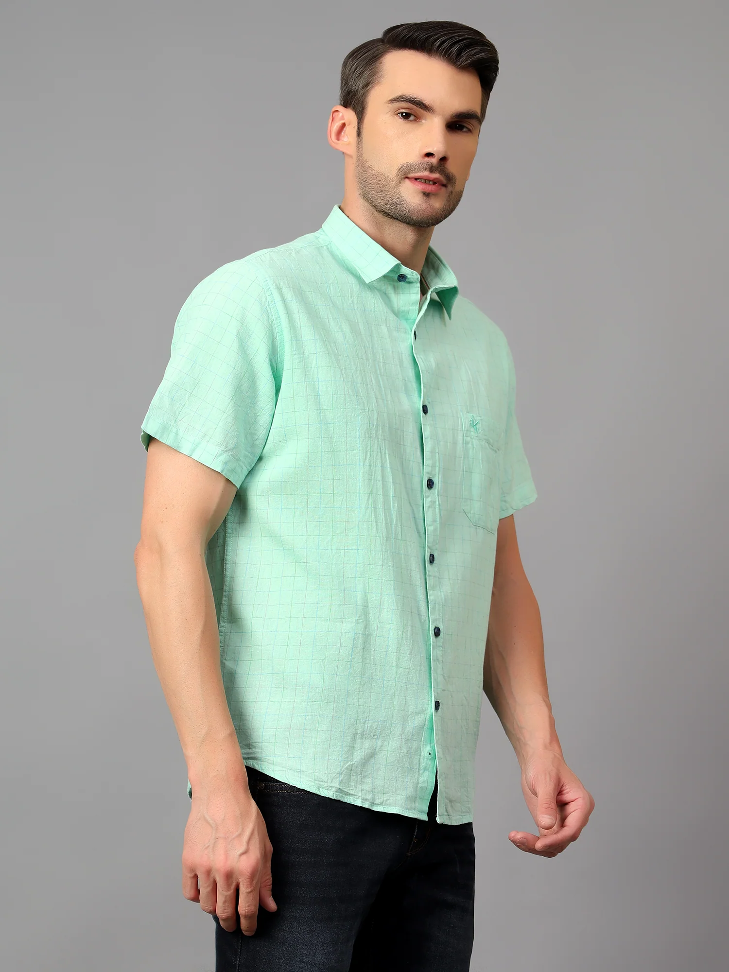 Casual Shirt for Men | Breathable & Soft with Color Fastness Regular Fit Spread Collar Neck Cotton Fabric Checkered Pattern - Image 3