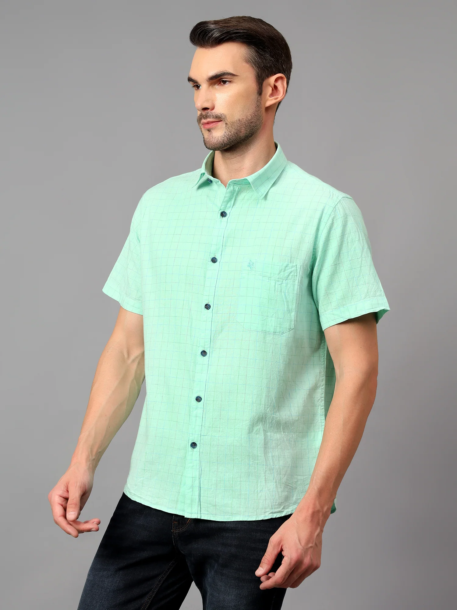 Casual Shirt for Men | Breathable & Soft with Color Fastness Regular Fit Spread Collar Neck Cotton Fabric Checkered Pattern - Image 4
