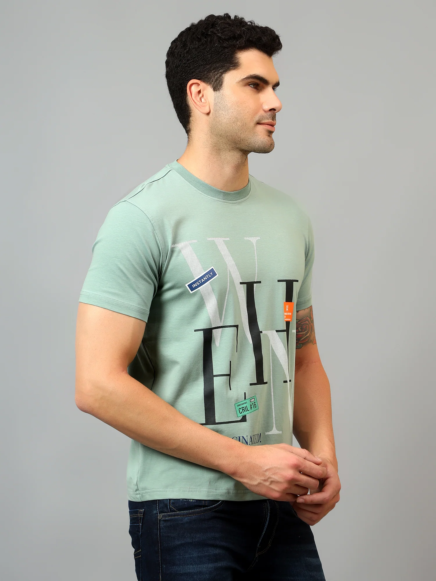 T-Shirt for Men | Breathable & Soft with Color Fastness Regular Fit Round Neck Cotton Blend Fabric Printed Pattern - Image 3