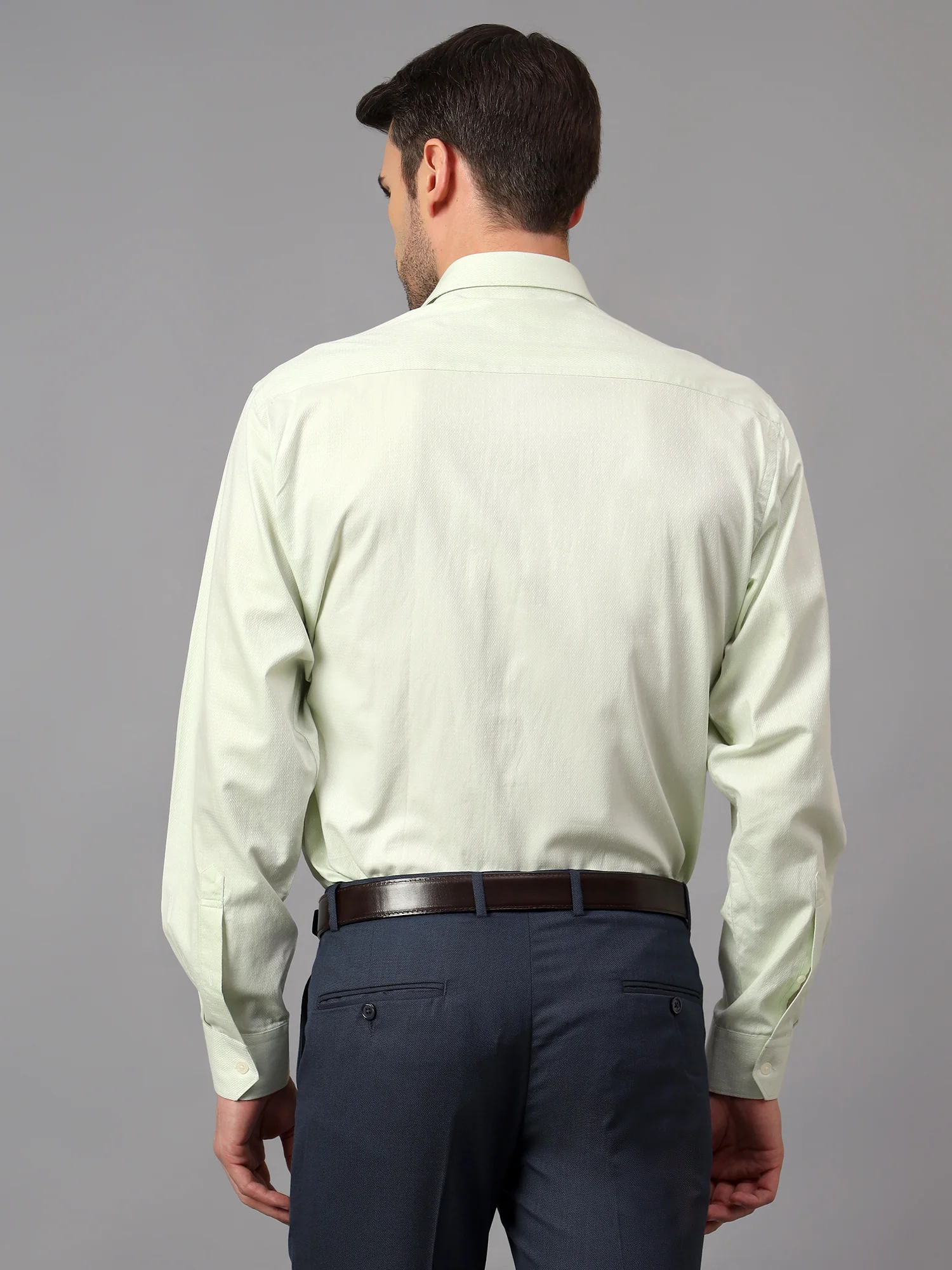 Men's Light Green Formal Self Textured Full Sleeve Shirt - Image 2