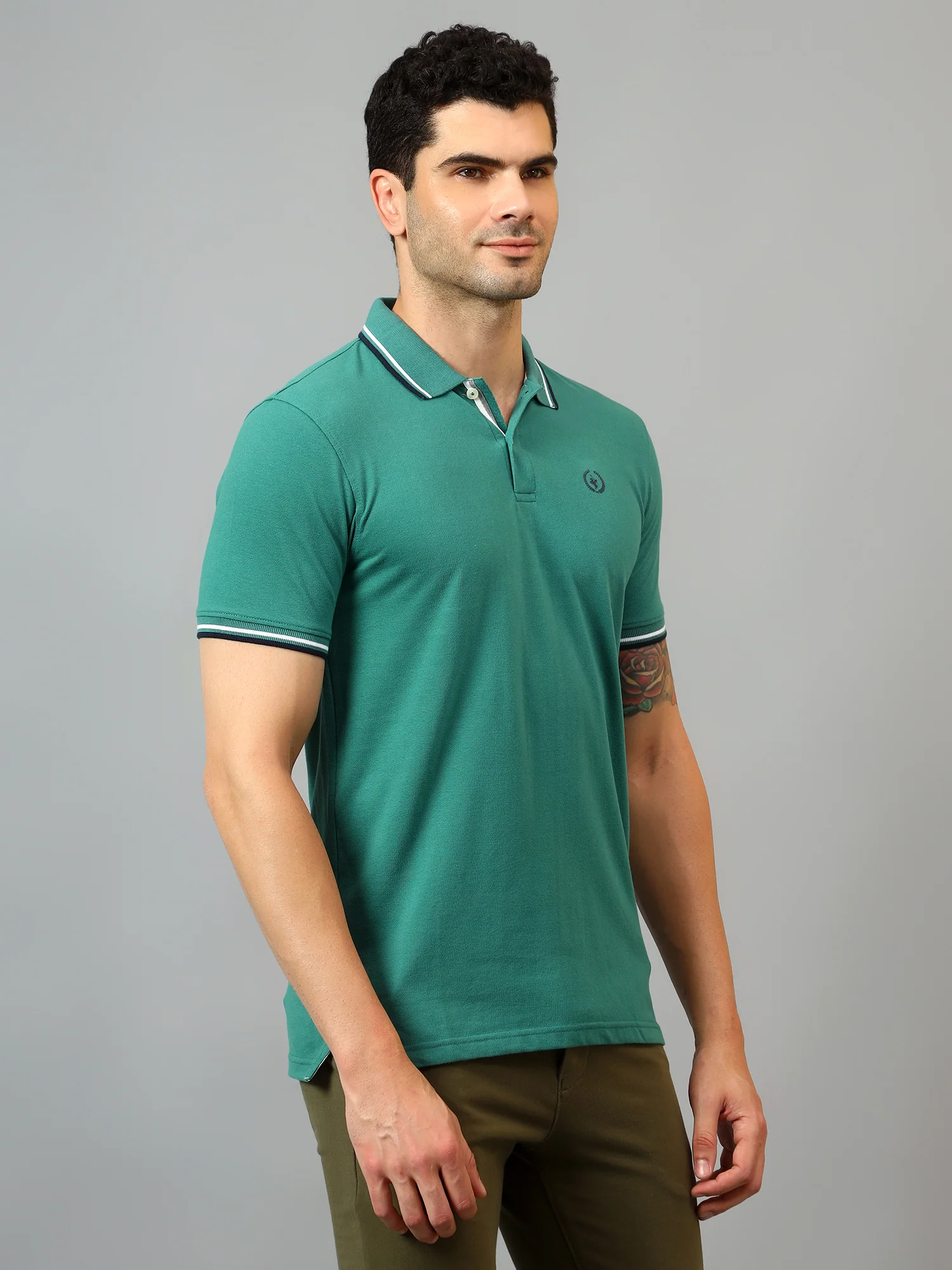 T-Shirt for Men | Breathable & Soft with Color Fastness Regular Fit Polo Neck Poly Cotton Fabric Solid Pattern - Image 3