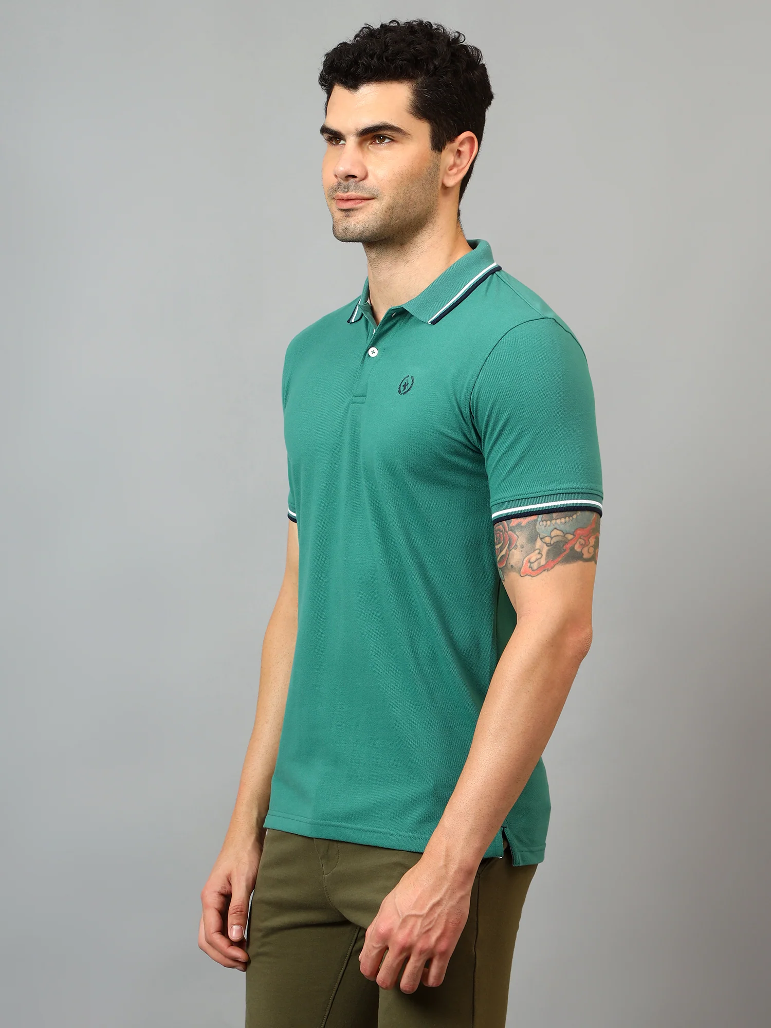 T-Shirt for Men | Breathable & Soft with Color Fastness Regular Fit Polo Neck Poly Cotton Fabric Solid Pattern - Image 4