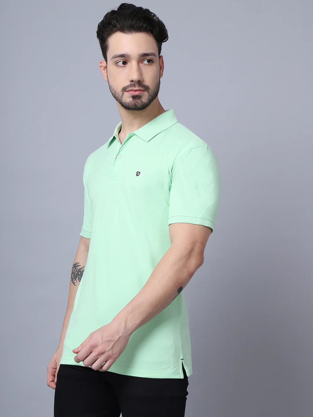 T-Shirt for Men | Breathable & Soft with Color Fastness Regular Fit Polo Neck Poly Cotton Fabric Solid Pattern - Image 3