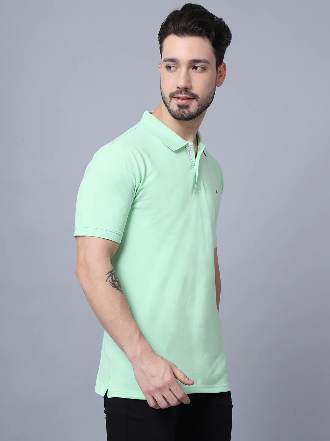 T-Shirt for Men | Breathable & Soft with Color Fastness Regular Fit Polo Neck Poly Cotton Fabric Solid Pattern - Image 4