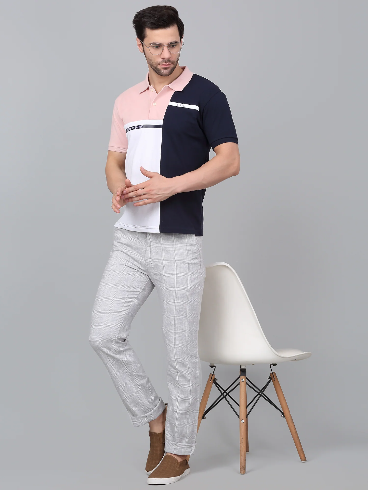 Men's Light Grey Checkered Non-Pleated Casual Trouser - Image 6