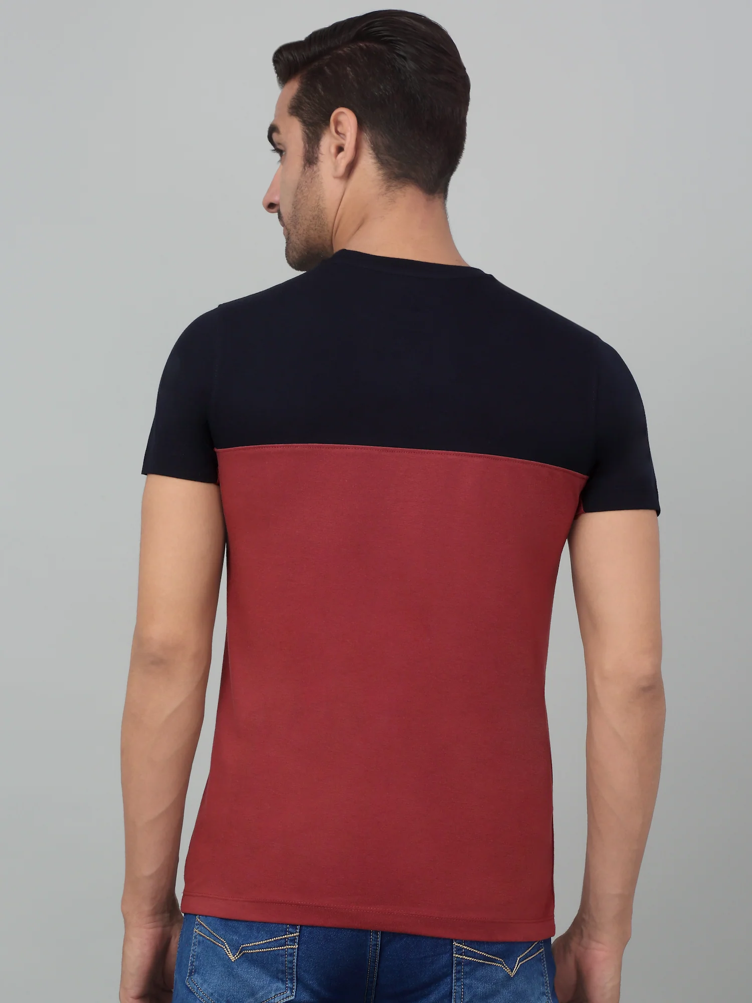 T-Shirt for Men | Breathable & Soft with Color Fastness Regular Fit Round Neck Poly Cotton Fabric Colour Block Pattern - Image 2