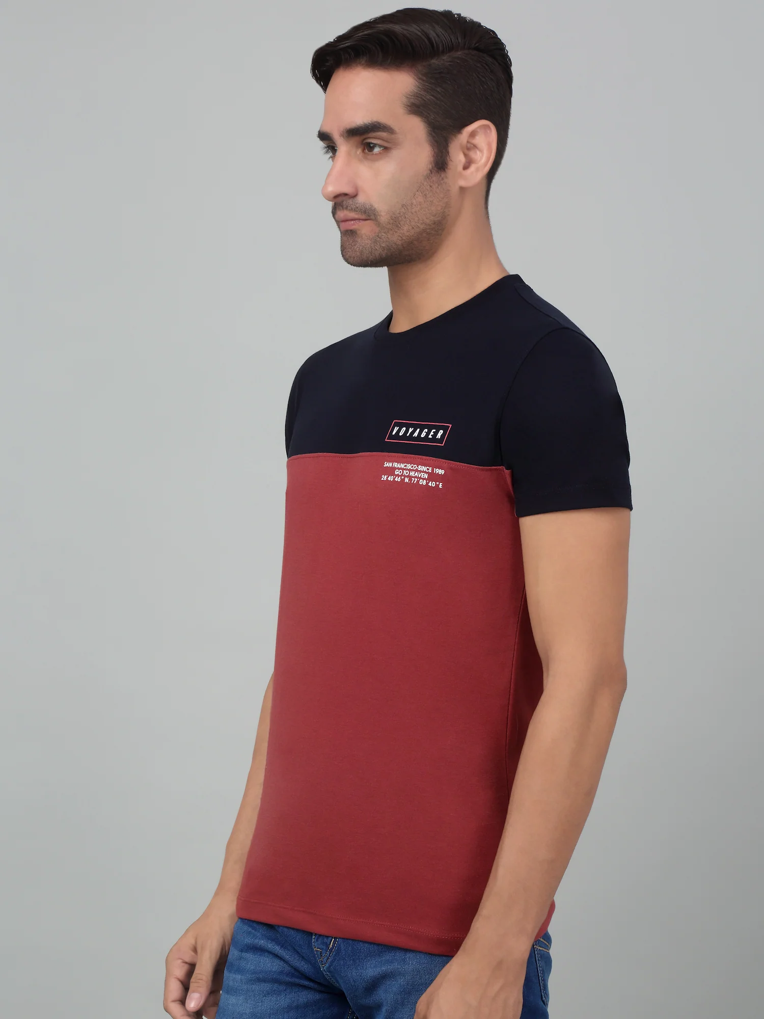 T-Shirt for Men | Breathable & Soft with Color Fastness Regular Fit Round Neck Poly Cotton Fabric Colour Block Pattern - Image 3