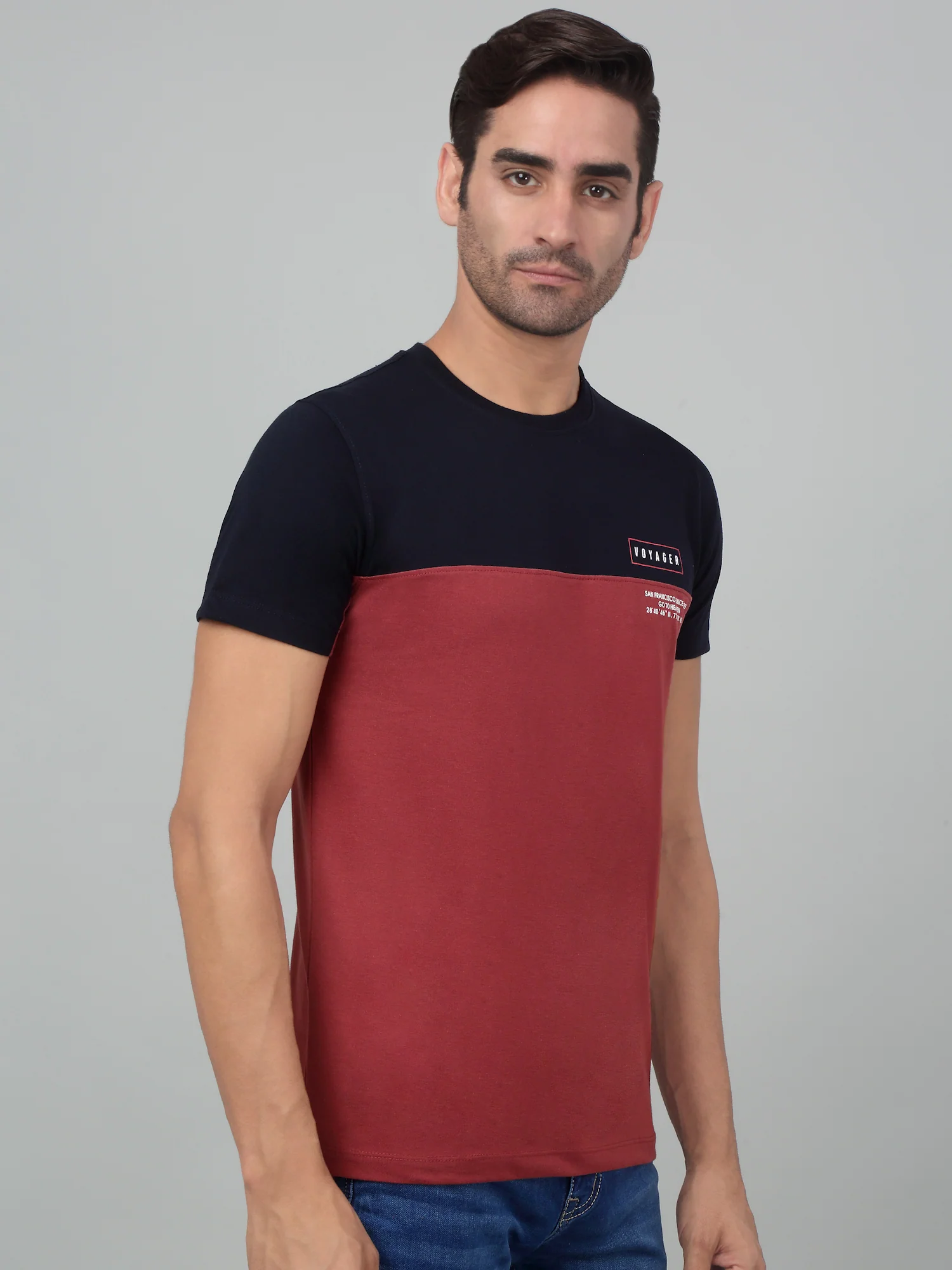 T-Shirt for Men | Breathable & Soft with Color Fastness Regular Fit Round Neck Poly Cotton Fabric Colour Block Pattern - Image 4