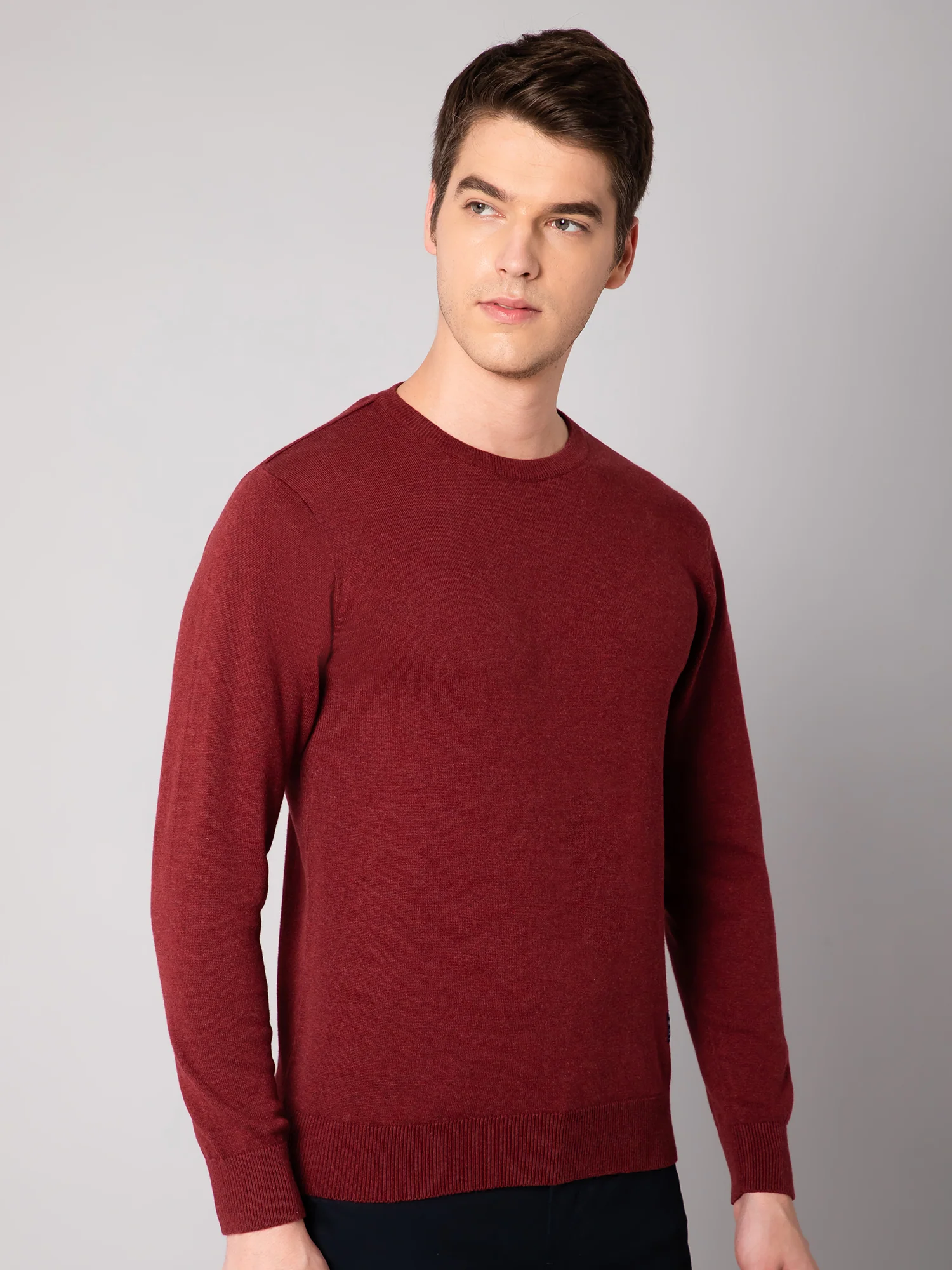 Mens Maroon Melange Sweater - Image 2