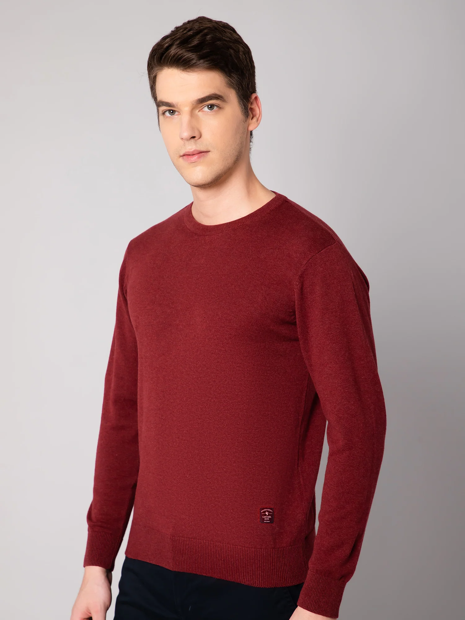 Mens Maroon Melange Sweater - Image 3