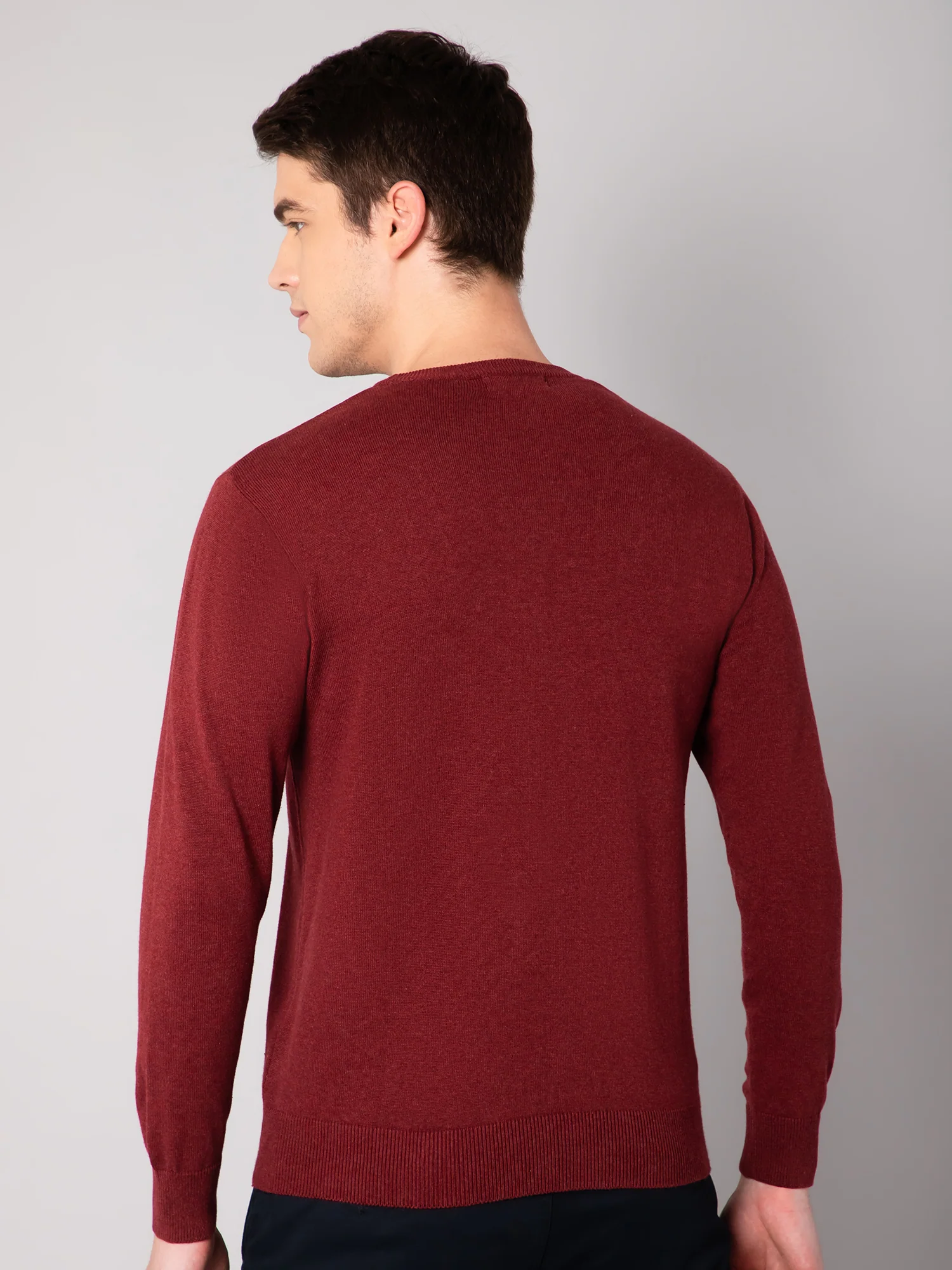 Mens Maroon Melange Sweater - Image 4