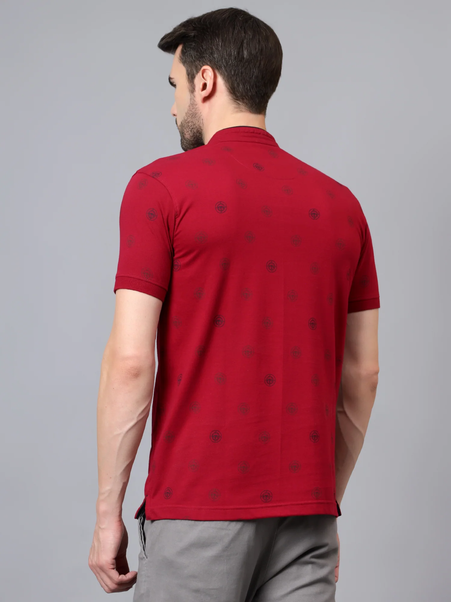 T-Shirt for Men | Breathable & Soft with Color Fastness Regular Fit Mandarin Collar Poly Cotton Fabric Printed Pattern - Image 2