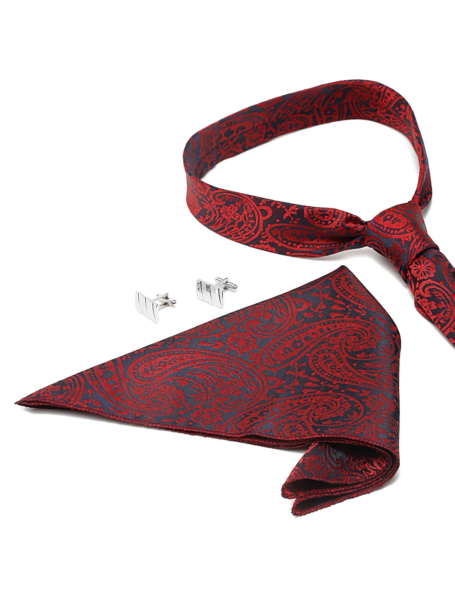 Men's Maroon Fashion Paisley Pattern Tie Set - Image 7