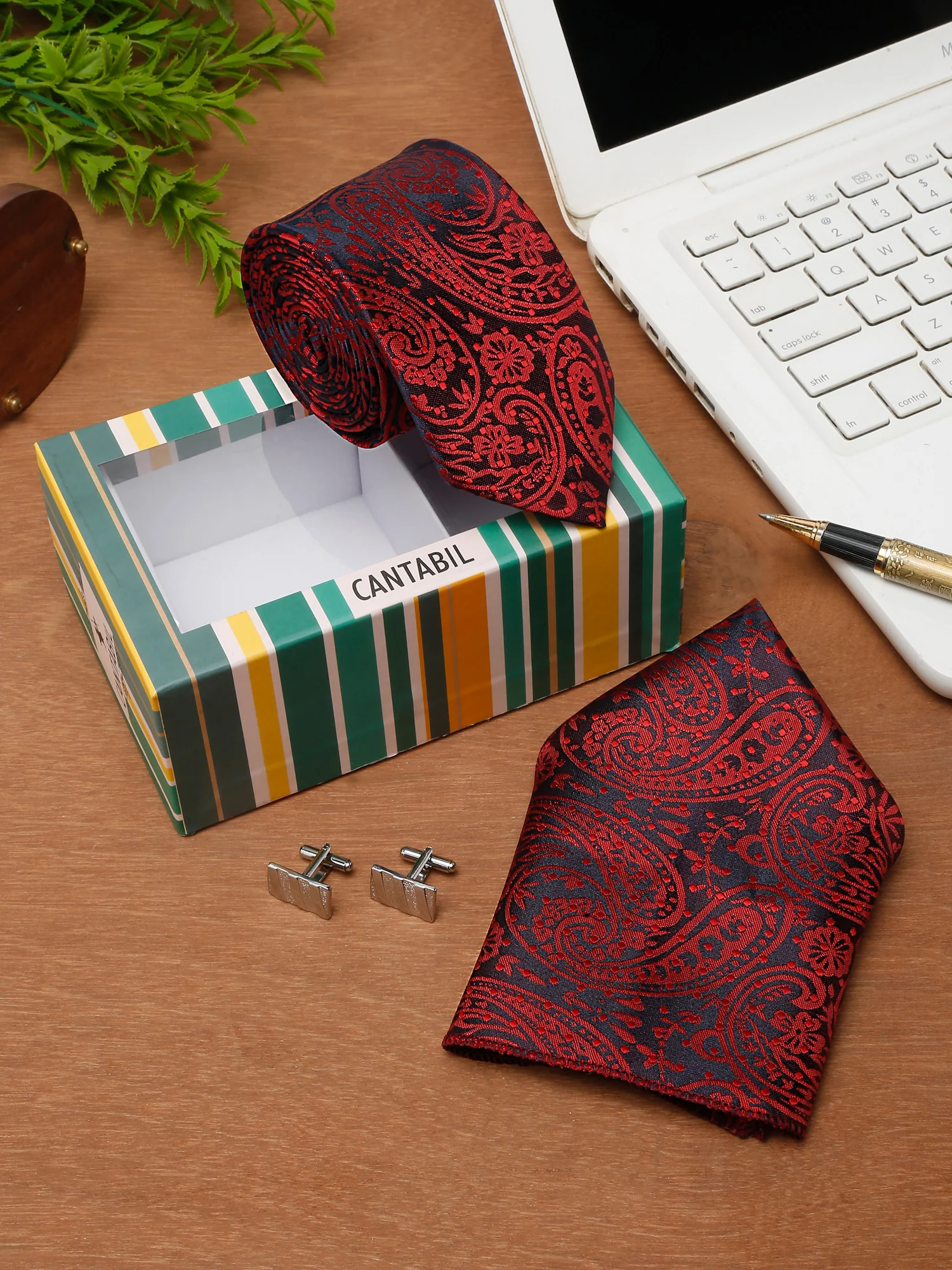 Men's Maroon Fashion Paisley Pattern Tie Set - Image 8