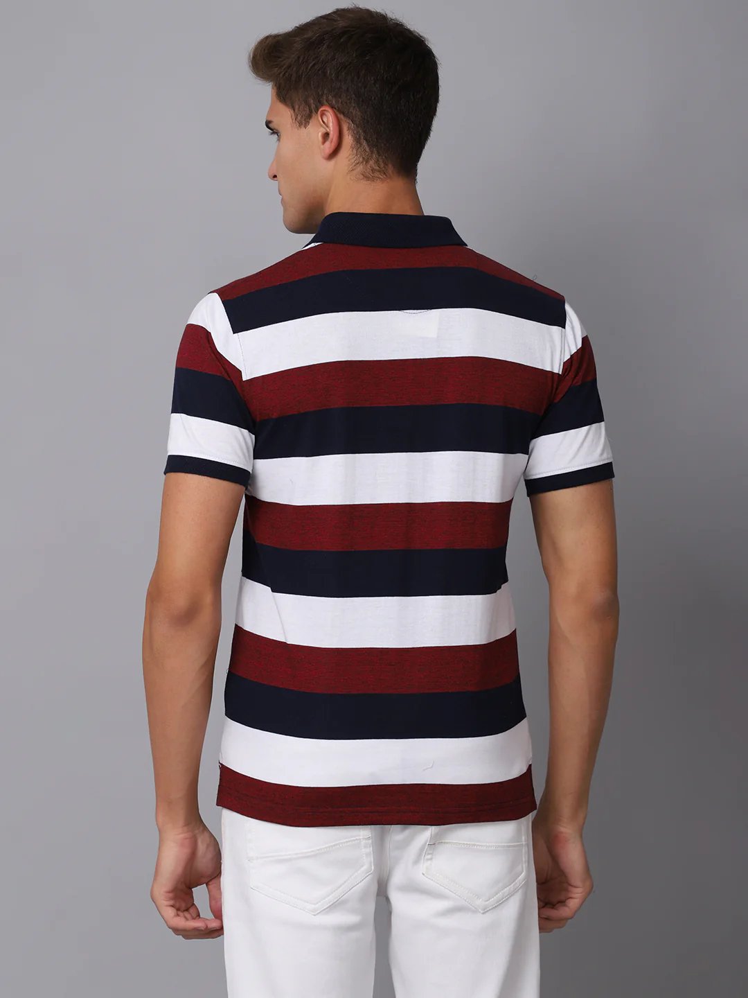 T-Shirt for Men | Breathable & Soft with Color Fastness Regular Fit Polo Neck Poly Cotton Fabric Striped Pattern - Image 2