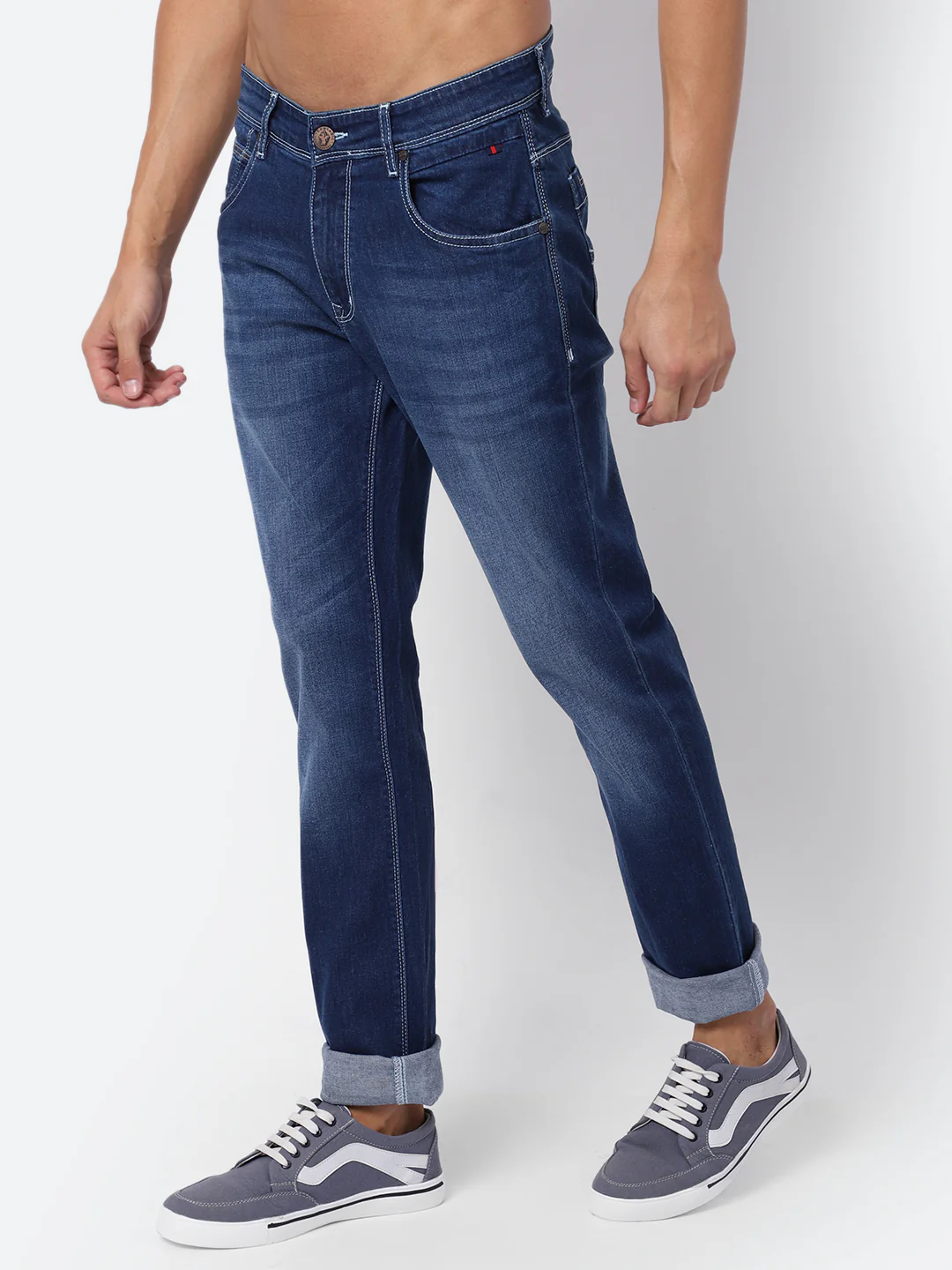 Denim Jeans for Men l Breathable & Soft with Color Fastness Ultra Narrow Fit Cotton Fabric Solid Pattern Button Closure - Image 2
