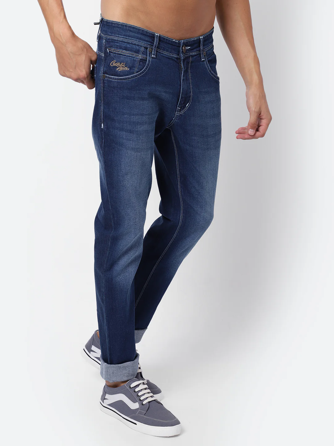 Denim Jeans for Men l Breathable & Soft with Color Fastness Ultra Narrow Fit Cotton Fabric Solid Pattern Button Closure - Image 3