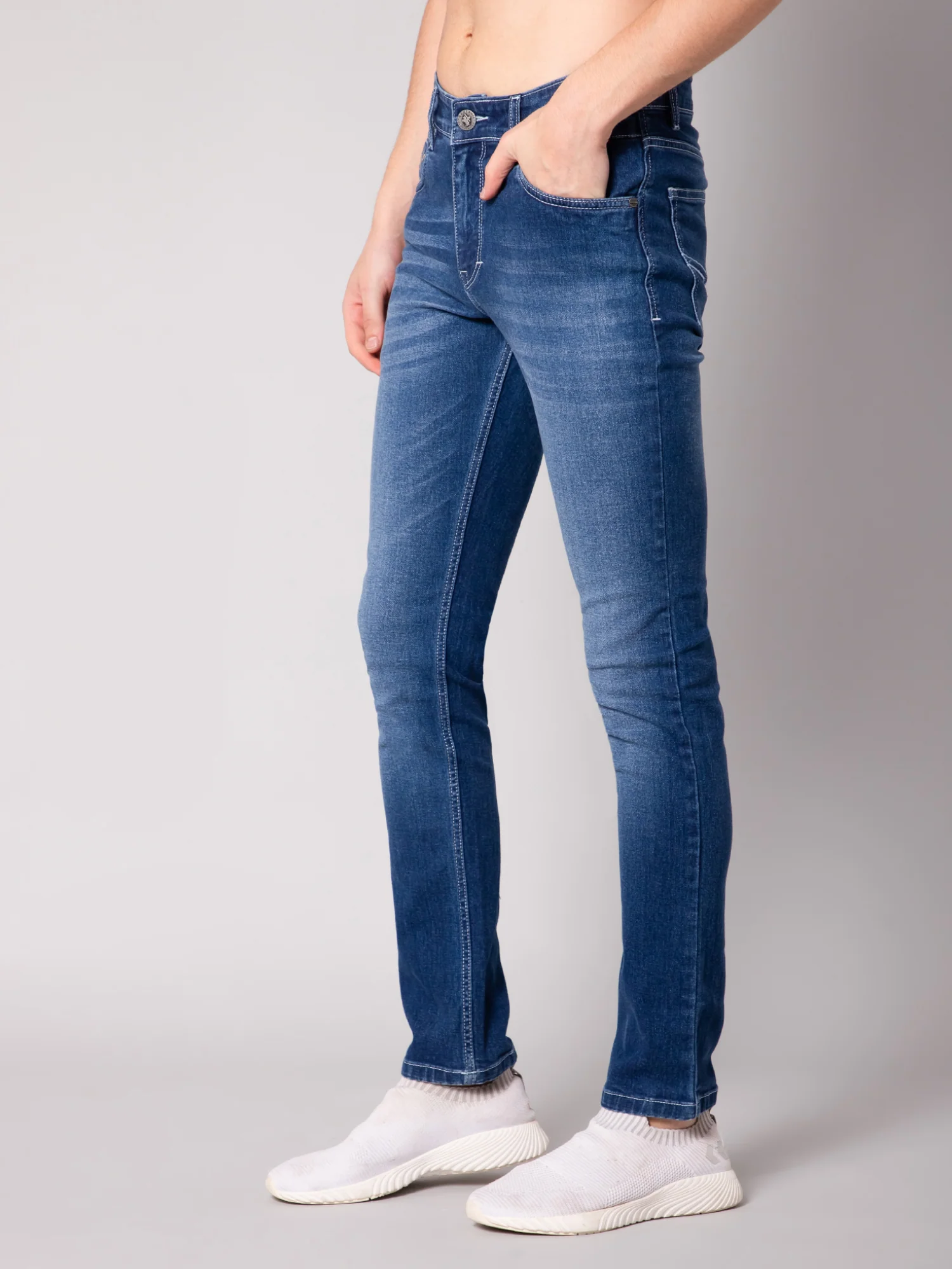 Denim Jeans for Men l Breathable & Soft with Color Fastness Ultra Narrow Fit Cotton Fabric Solid Pattern Button Closure - Image 3