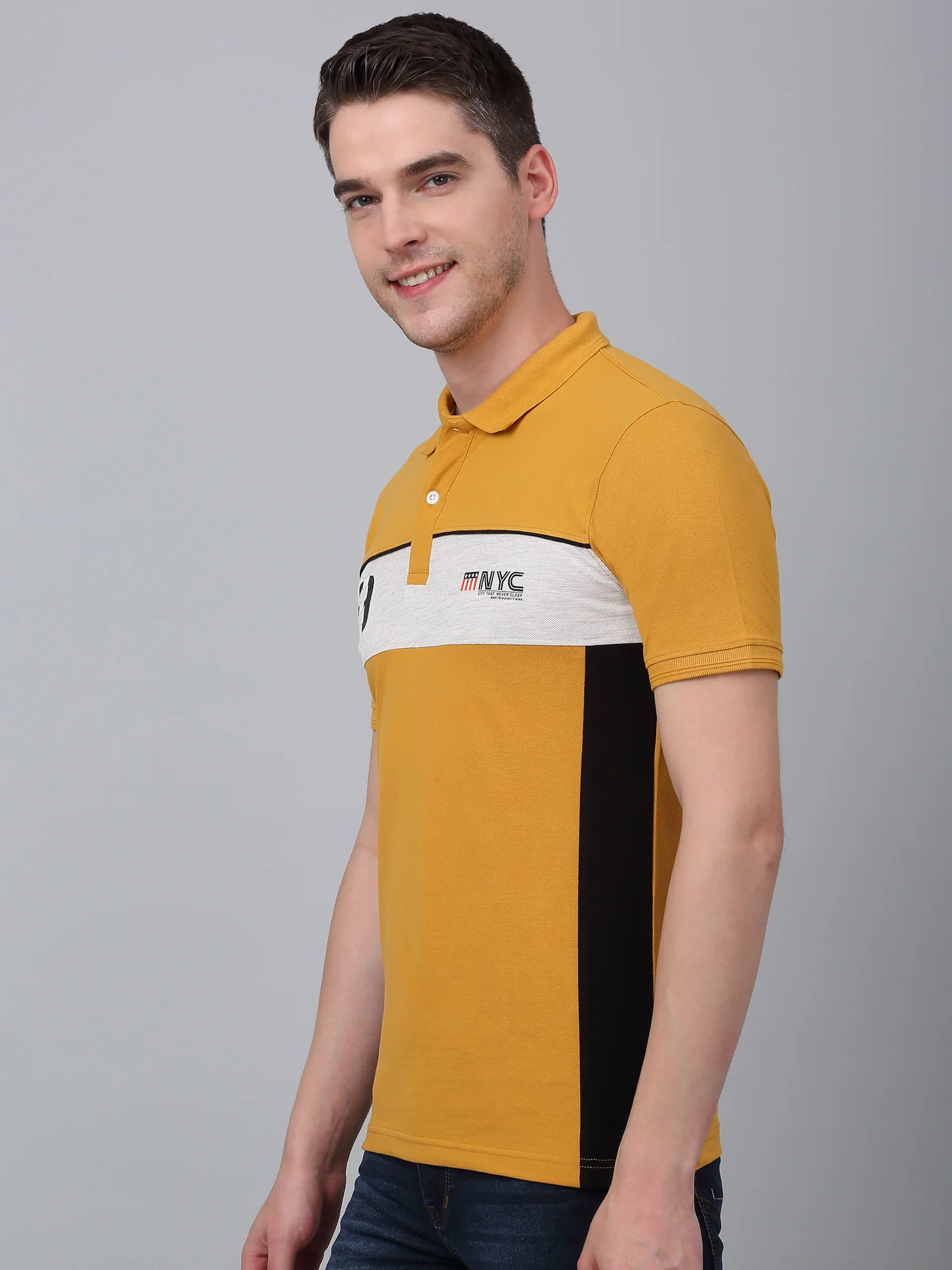 T-Shirt for Men | Breathable & Soft with Color Fastness Regular Fit Polo Neck Poly Cotton Fabric Colour Block Pattern - Image 2