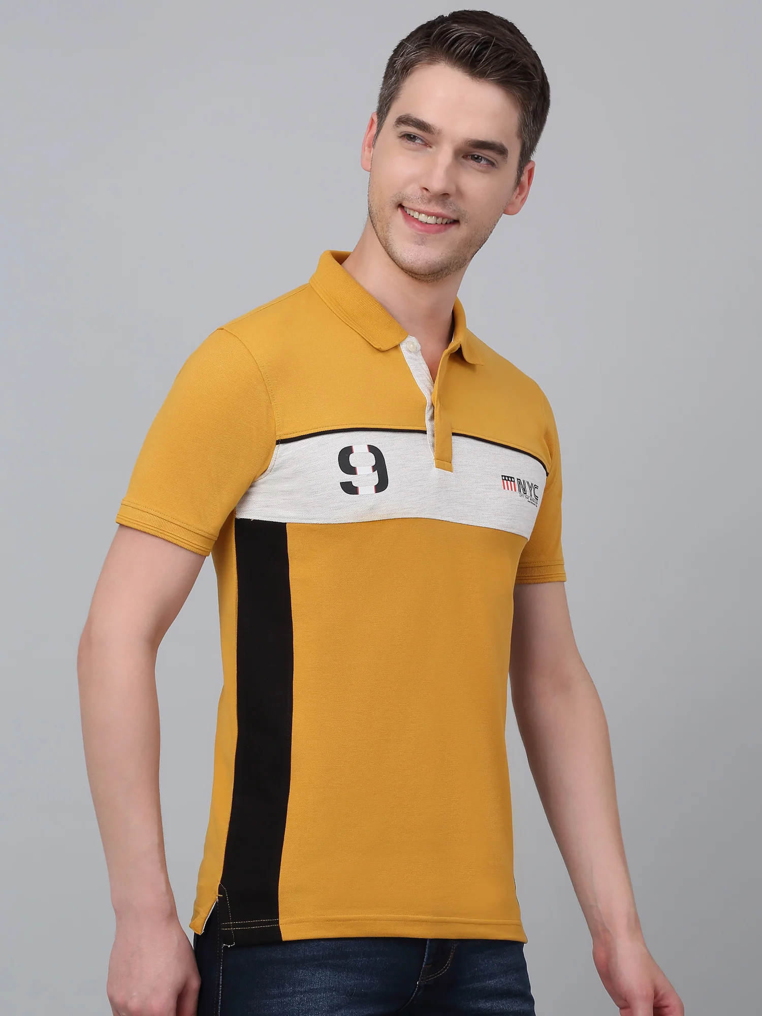 T-Shirt for Men | Breathable & Soft with Color Fastness Regular Fit Polo Neck Poly Cotton Fabric Colour Block Pattern - Image 3
